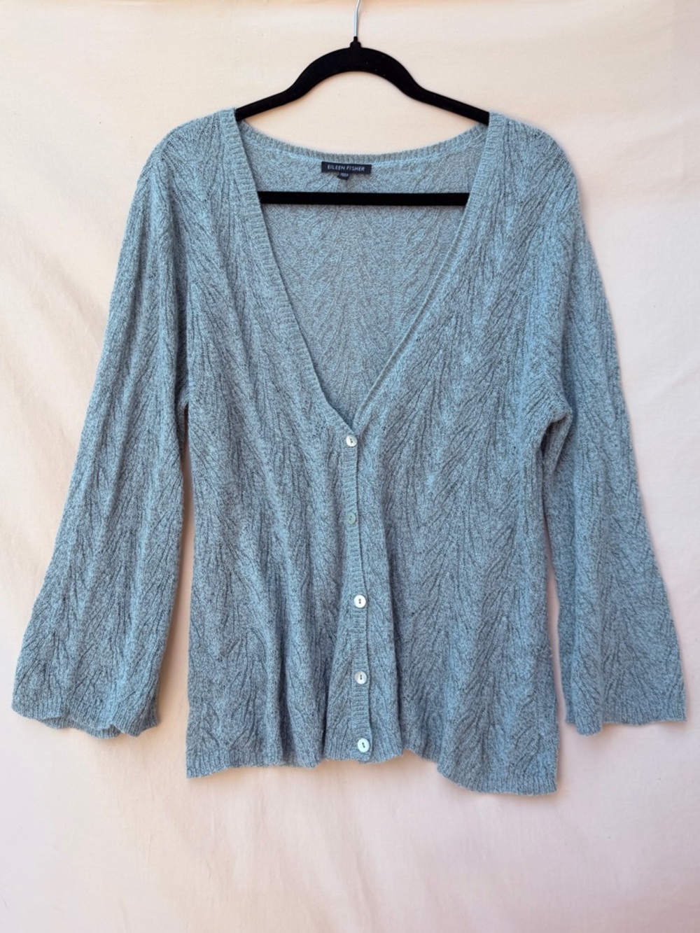 Eileen Fisher Silk Blend Knit Cardigan Blue Button Front Capsule Minimalist